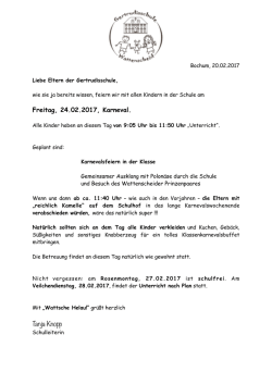 Elterbrief zu Karneval vom 20. Februar 2017