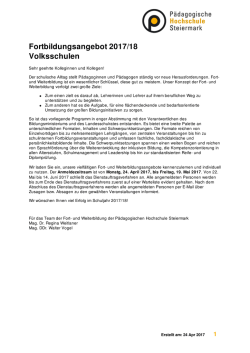 Fortbildungsangebot 2016/17 Volksschulen