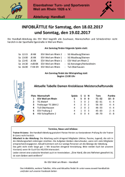 INFOBLÄTTLE für Samstag, den 18.02.2017 und Sonntag, den