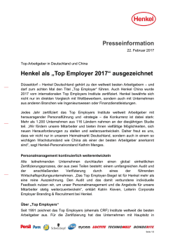 Henkel als „Top Employer 2017“ ausgezeichnet