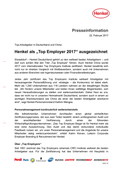 Henkel als &bdquo;Top Employer 2017&ldquo; ausgezeichnet