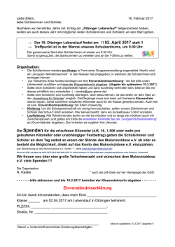 organisatorischen Infos und die