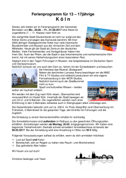 Ferienspass Jugendfahrt 2017 Köln Infoblatt