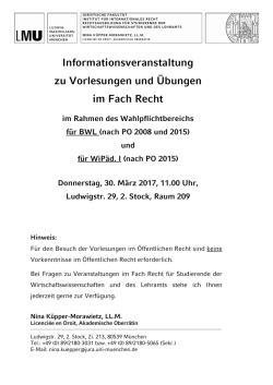 Informationsveranstaltung zu Vorlesungen und &Uuml;bungen im Fach