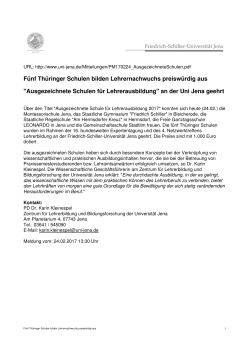 Fünf Thüringer Schulen bilden Lehrernachwuchs preiswürdig aus