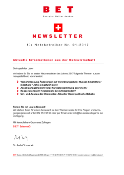 BET Suisse Newsletter für Netzbetrieber 01-2017