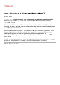 Geschäftsführerin Rühle verlässt SwissICT