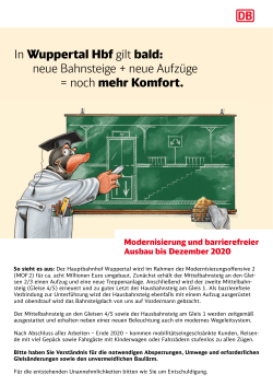 DB-Ankündigung zur Modernisierung des Wuppertaler Hbf