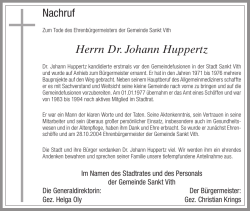 Nachruf Herrn Dr. Johann Huppertz