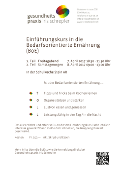 Einf&uuml;hrungskurs in die Bedarfsorientierte Ern&auml;hrung