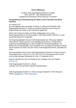 Ad Hoc GUB Wagniskapital zum Listingantrag 23.2.2017