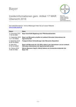 Insiderinformationen gem. Artikel 17 MAR