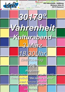 30179° Vahrenheit, Kulturabend:Sneak Preview