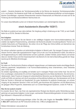 eine/n Assistenten/in (Kennziffer 10/2017)