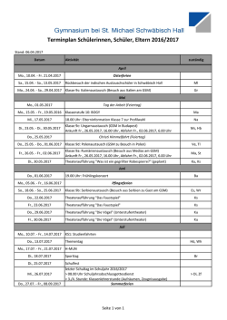 Terminplan Schülerinnen, Schüler, Eltern 2016/2017