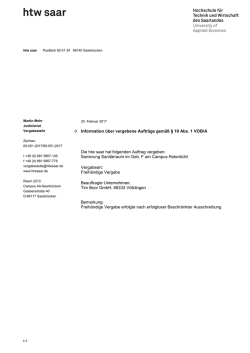 Information &uuml;ber vergebenen Auftrag gem. &sect; 19 Abs. 1