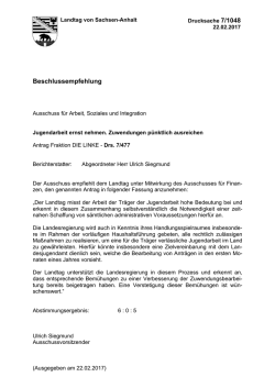 Jugendarbeit ernst nehmen. Zuwendungen p&uuml;nktlich ausreichen