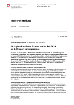 Beherbergungsstatistik im Dezember und Jahr 2016