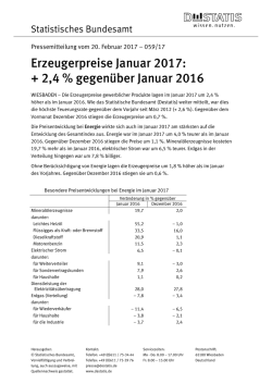 Erzeugerpreise Januar 2017: + 2,4 % gegenüber Januar 2016