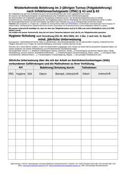 Dokumentation der j&auml;hrlichen Folgebelehrungen nach IfSG und EG
