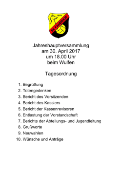 Jahreshauptversammlung am 30. April 2017 um