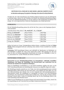 Hinweise zur Anmeldung für die Modulabschlussprüfungen