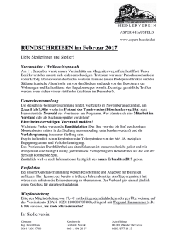 RUNDSCHREIBEN im Februar 2017 - Siedlerverein Aspern Hausfeld