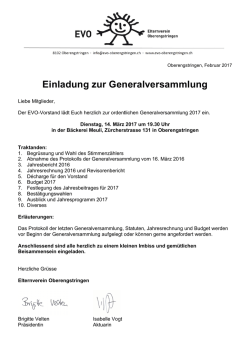 Einladung zur Generalversammlung