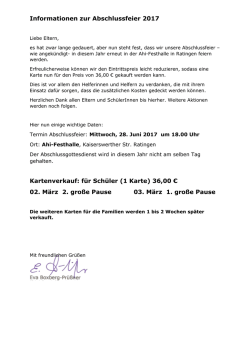 Informationen zur Abschlussfeier 2017 Kartenverkauf: f&uuml;r Sch&uuml;ler (1