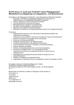 IN VIA Unna e.V. sucht zum 01.08.2017 eine/n P&auml;dagogische/n