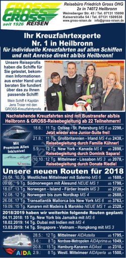 Ihr Kreuzfahrtexperte Nr. 1 in Heilbronn Unsere neuen Routen f&uuml;r