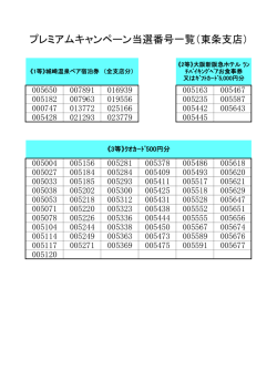 プレミアムキャンペーン当選番号一覧（東条支店）