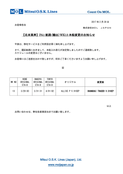 【北米東岸】PA1 航路(輸出)WK13 本船変更のお知らせ