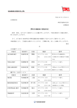［弊社各運航船の遅延状況］ 日本海サービス 本船名 次港 動静 備考