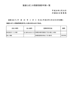 製造たばこ小売販売業許可者一覧
