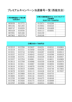 プレミアムキャンペーン当選番号一覧（西脇支店）