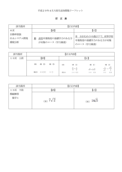 平成29年4月入校生追加募集リーフレット 訂 正 表 該当箇所 【訂正内容