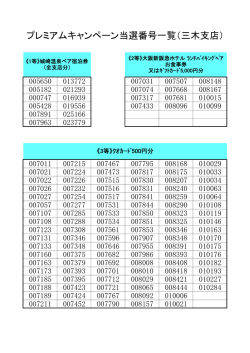 プレミアムキャンペーン当選番号一覧（三木支店）