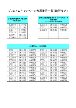 プレミアムキャンペーン当選番号一覧（滝野支店）