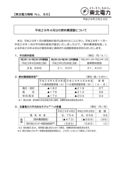 平成29年4月分の燃料費調整について 【東北電力情報 No．86】