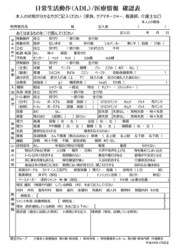 日常生活動作（ADL）/医療情報 確認表