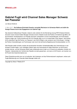 Gabriel Fugli wird Channel Sales Manager Schweiz bei