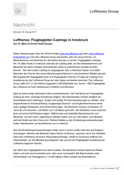 Lufthansa: Flugbegleiter-Castings in Innsbruck