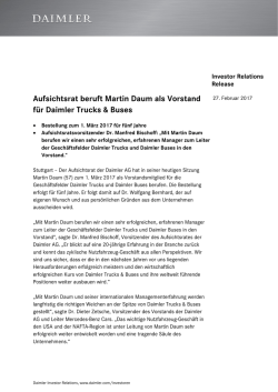 Aufsichtsrat beruft Martin Daum als Vorstand für Daimler Trucks