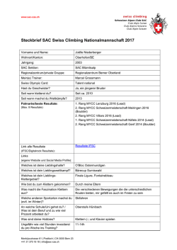 Steckbrief SAC Swiss Climbing Nationalmannschaft 2017