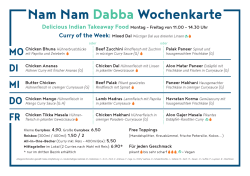 Nam Nam Dabba Wochenkarte