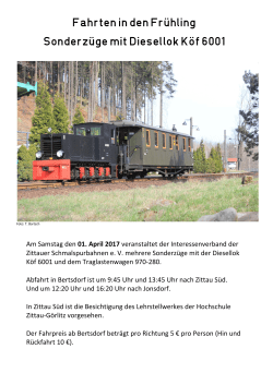 Fahrten in den Frühling Sonderzüge mit Diesellok Köf 6001