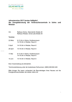 der Energieberatung der Verbraucherzentrale in Solms und Wetzlar