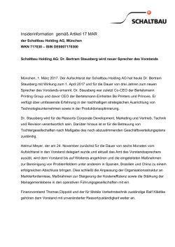 Dr. Bertram Stausberg wird neuer Sprecher des Vorstands