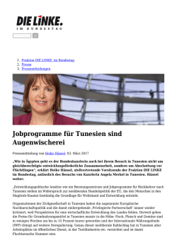 Jobprogramme f&uuml;r Tunesien sind Augenwischerei: Fraktion DIE